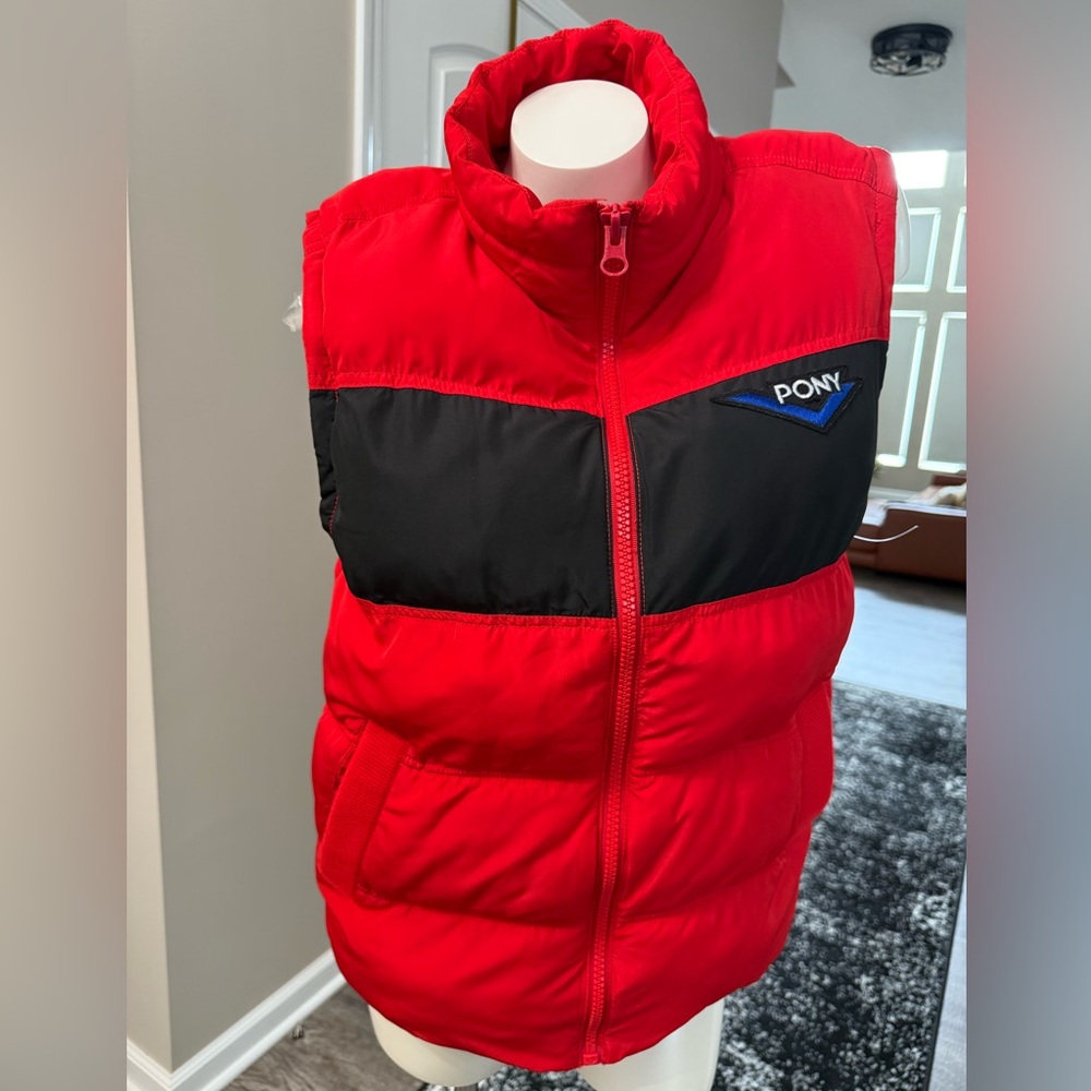 Pony x Forever 21 Colorblock Logo Red Black Puffer Mens Sz Small Back Logo